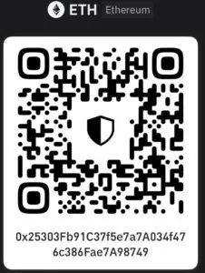A black and white QR code with a shield icon in the center.