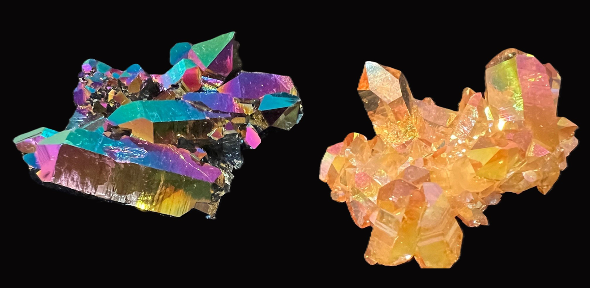 Two different types of crystals are shown side by side.