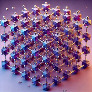 A purple and blue cube with many small balls