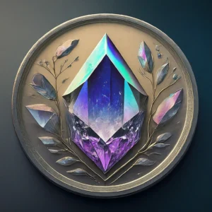 A picture of the coin with a crystal on it.